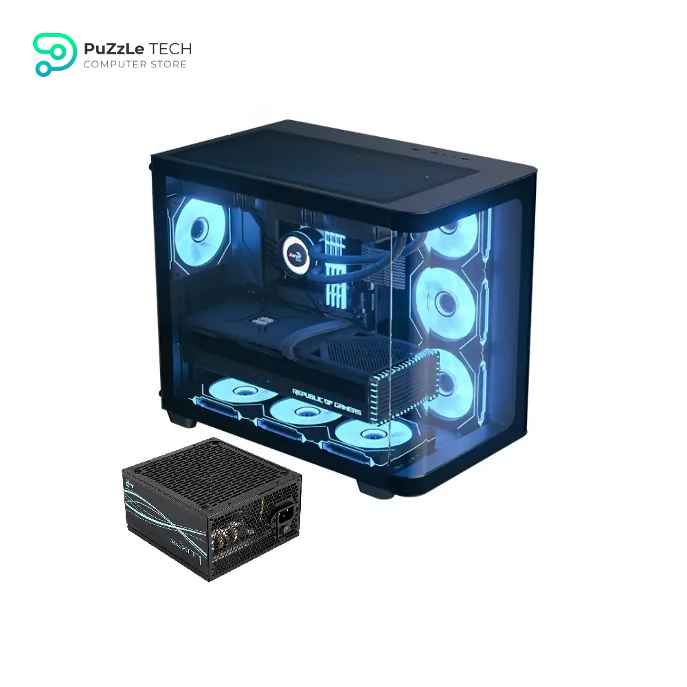 AeroCool P500C-G-BK-v1 ARGB Case With Glass Panels 4 Fans + PSU LUX PRO 750W +80 Bronze With Jap Caps Silent Fan
