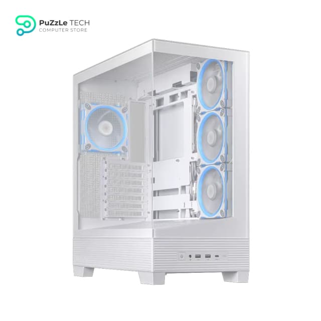 ASUS A31 Plus TG ARGB White ATX PC Case - Pre-Installed ARGB Fans - Glass Front Panel - Hidden Port Motherboard Compatible - 360mm Radiators - 380mm Graphics Cards - White