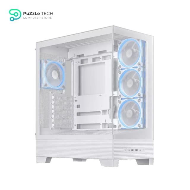 ASUS A31 Plus TG ARGB White ATX PC Case - Pre-Installed ARGB Fans - Glass Front Panel - Hidden Port Motherboard Compatible - 360mm Radiators - 380mm Graphics Cards - White
