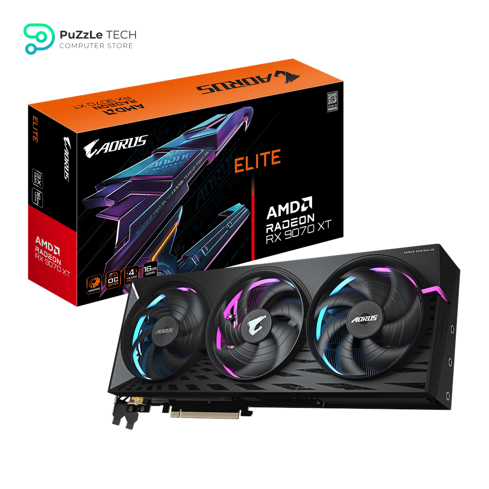 GIGABYTE AORUS Radeon RX 9070 XT ELITE Graphics Card - 16GB GDDR6 256-Bit Memory - 3100 MHz Boost Clock - 20 Gbps Memory Clock - 4096 Stream Processor - PCI-Express 5.0 - GV-R9070XTAORUS E-16GD