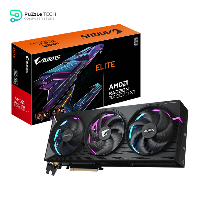 GIGABYTE AORUS Radeon RX 9070 XT ELITE Graphics Card - 16GB GDDR6 256-Bit Memory - 3100 MHz Boost Clock - 20 Gbps Memory Clock - 4096 Stream Processor - PCI-Express 5.0 - GV-R9070XTAORUS E-16GD