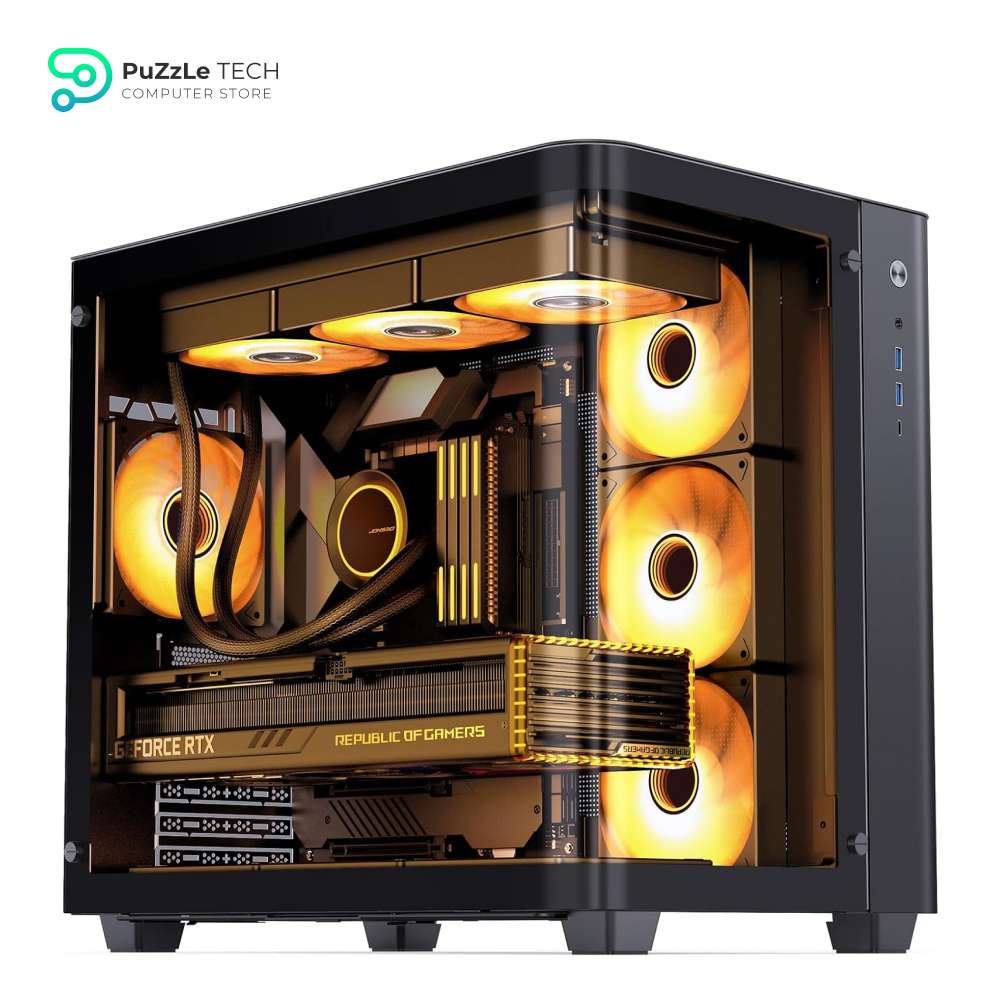 JONSBO TK-3 BLACK One-piece Curved Glass Case - One-piece Curved Glass - Support BTF MB/Dual 360 AIO/ATX PSU/40Series GPU - with 10 Fan Positions - 270 Degree Side View Display Column-less Black