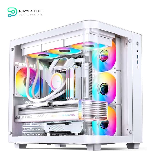 JONSBO TK-3 White One-Piece Curved Glass ATX Mid Tower Pc Case - One-Piece Curved Glass - SP BTF MB/Dual 360 AIO/ATX PSU/40Series GPU - with 10 Fan Positions - 270 Degree Side View Display White Chassis