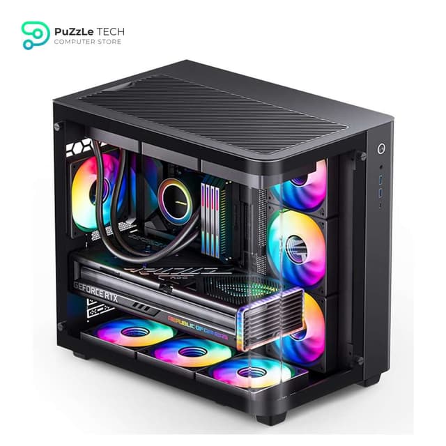 JONSBO TK-3 BLACK One-piece Curved Glass Case - One-piece Curved Glass - Support BTF MB/Dual 360 AIO/ATX PSU/40Series GPU - with 10 Fan Positions - 270 Degree Side View Display Column-less Black