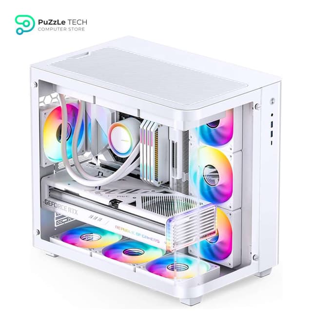 JONSBO TK-3 White One-Piece Curved Glass ATX Mid Tower Pc Case - One-Piece Curved Glass - SP BTF MB/Dual 360 AIO/ATX PSU/40Series GPU - with 10 Fan Positions - 270 Degree Side View Display White Chassis