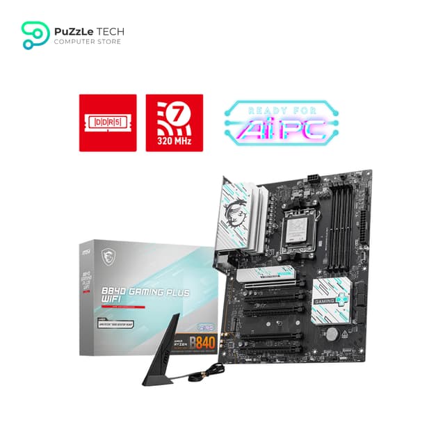 MSI B840 Gaming Plus WiFi Motherboard, ATX - Supports AMD Ryzen 9000/8000 / 7000 Processors, AM5 - DDR5 Memory Boost 8000+ MT/s (OC) - PCIe 4.0 x16 - M.2 Gen4 - Wi-Fi 7 - 2.5G LAN
