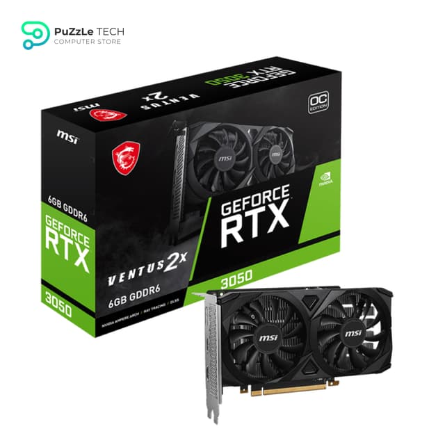MSI GeForce RTX 3050 VENTUS 2X 6G OC Gaming Graphics Card - 6GB GDDR6 - 1492 MHz - PCI Express Gen 4 - 96-bit - 1x DP (v1.4a) - 2x HDMI 2.1