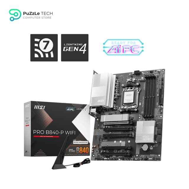 MSI PRO B840-P WiFi DDR5 AM5 Motherboard (AMD Ryzen 9000/7000 Ready) - PCIe 4.0, Wi-Fi 7, 2.5G LAN, M.2 Gen4, 8000+MT/s OC Support