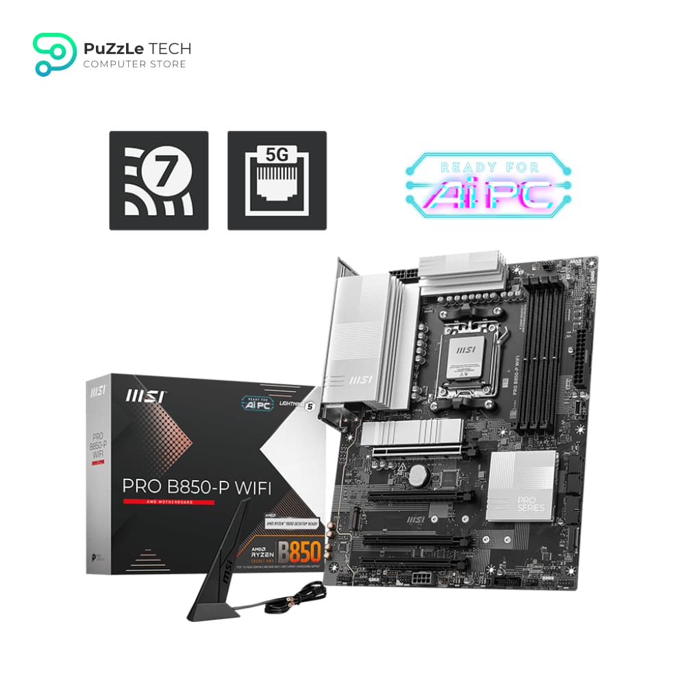 MSI PRO B850-P WiFi Motherboard, ATX - Supports AMD Ryzen 9000/8000 / 7000 Processors AM5 - DDR5 Memory Boost (8200+ MT/s OC) - PCIe 5.0 x16 & 4.0 x16 - M.2 Gen5 - Wi-Fi 7 - 5G LAN