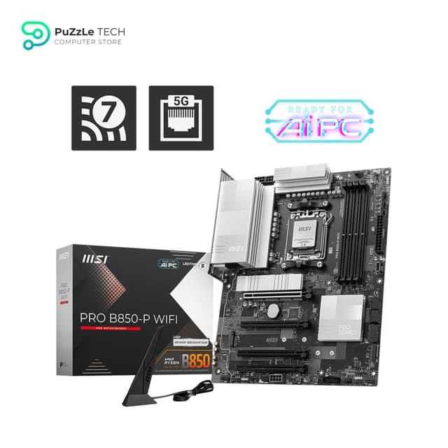 MSI PRO B850-P WiFi Motherboard, ATX - Supports AMD Ryzen 9000/8000 / 7000 Processors AM5 - DDR5 Memory Boost (8200+ MT/s OC) - PCIe 5.0 x16 & 4.0 x16 - M.2 Gen5 - Wi-Fi 7 - 5G LAN