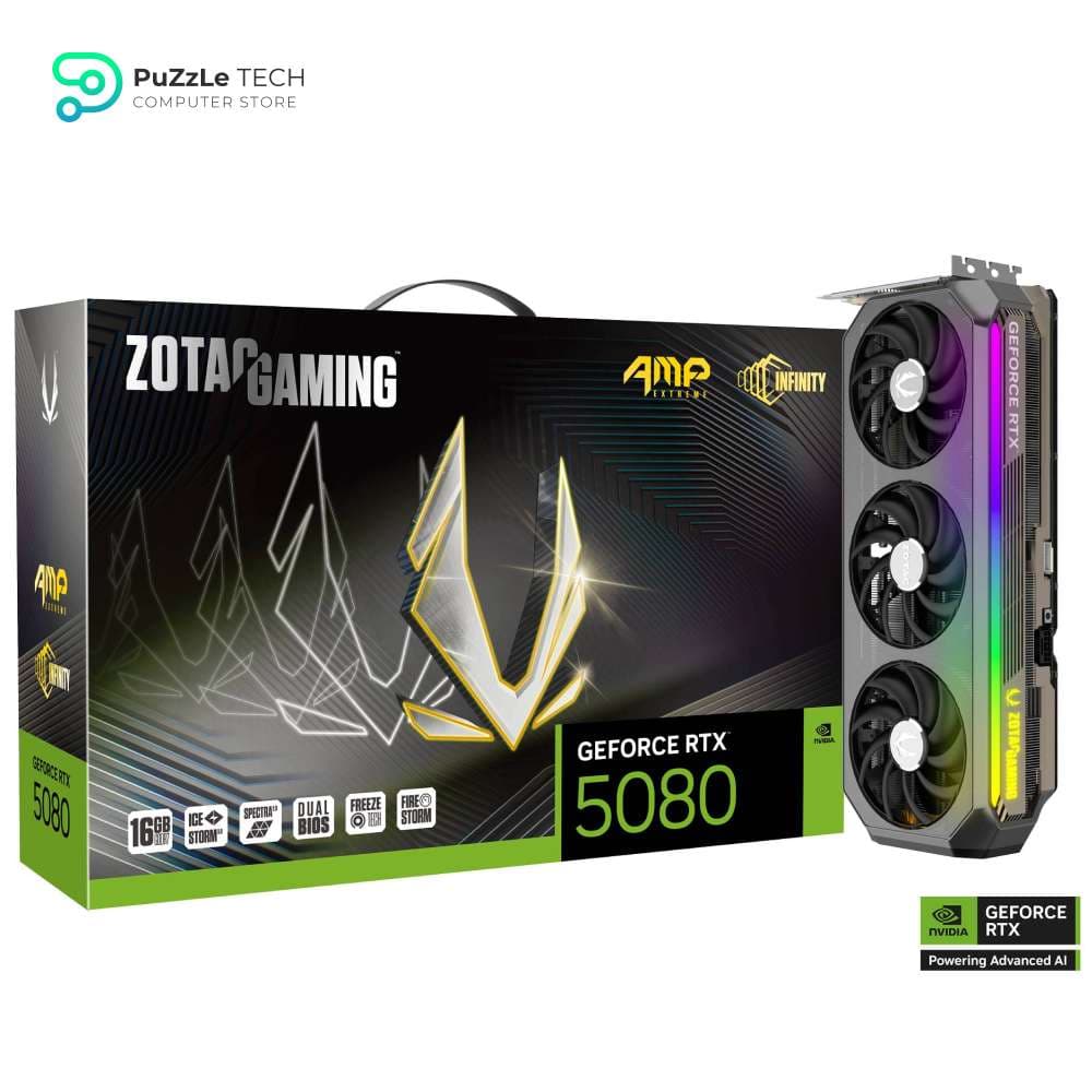 ZOTAC Gaming GeForce RTX 5080 AMP Extreme Infinity DLSS 4 16GB GDDR7 256-bit 30 Gbps PCIE 5.0 Gaming Graphics Card, IceStorm 3.0 Advanced Cooling, Spectra 2.0 ARGB Lighting