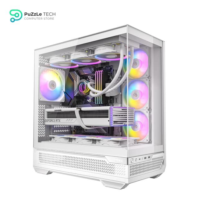 Antec C7 ARGB White - RTX 40 GPU Support - 4 x 120mm ARGB PWM Fans Included - Vertical GPU Cooling - Type-C 10Gbps - Seamless Tempered Glass Front & Side Panels - 360mm Radiator Support - Mid-Tower E-ATX PC Case