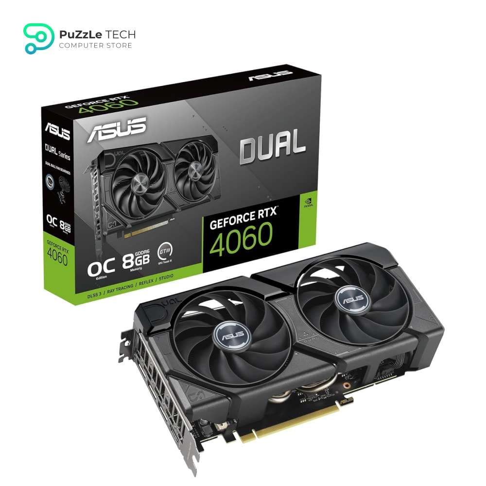 ASUS Dual GeForce RTX 4060 EVO OC Edition 8GB GDDR6 (PCIe 4.0 - 8GB GDDR6 - DLSS 3 - HDMI 2.1a - DisplayPort 1.4a - Axial-Tech Fan Design - 0dB Technology - Dual BIOS - Auto-Extreme Technology) Black