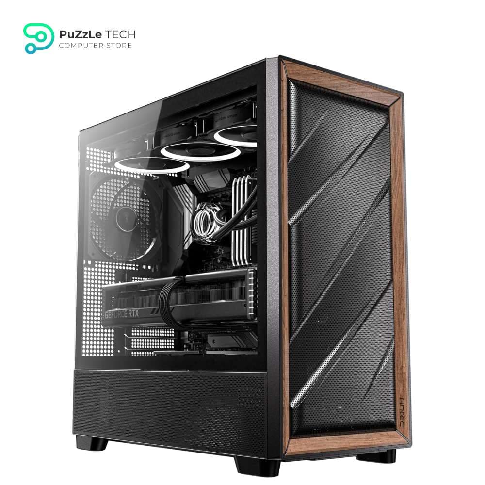 Antec Flux Wood - 5 x PWM Fans Included - High-Airflow Front Panel with Birch Wood - Type-C - 420mm Radiator & Back Connect Motherboard Support - Up to 9 Fans Simultaneously - Mid-Tower E-ATX PC Case