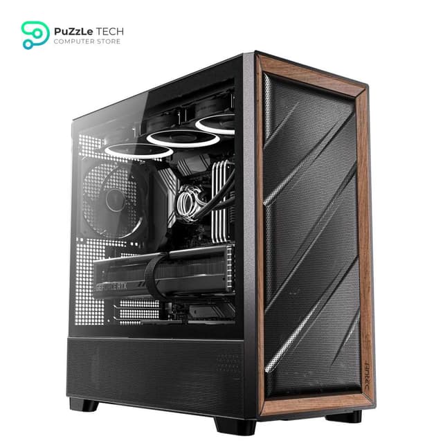 Antec Flux Wood - 5 x PWM Fans Included - High-Airflow Front Panel with Birch Wood - Type-C - 420mm Radiator & Back Connect Motherboard Support - Up to 9 Fans Simultaneously - Mid-Tower E-ATX PC Case