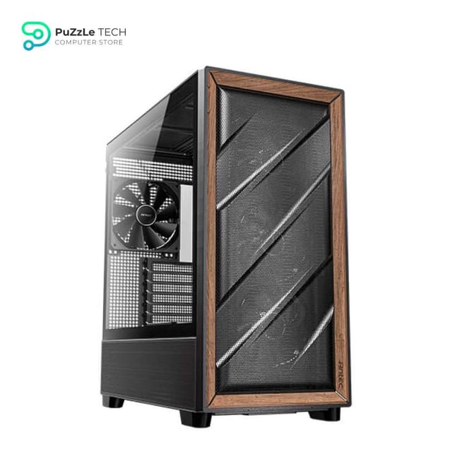 Antec Flux Wood - 5 x PWM Fans Included - High-Airflow Front Panel with Birch Wood - Type-C - 420mm Radiator & Back Connect Motherboard Support - Up to 9 Fans Simultaneously - Mid-Tower E-ATX PC Case