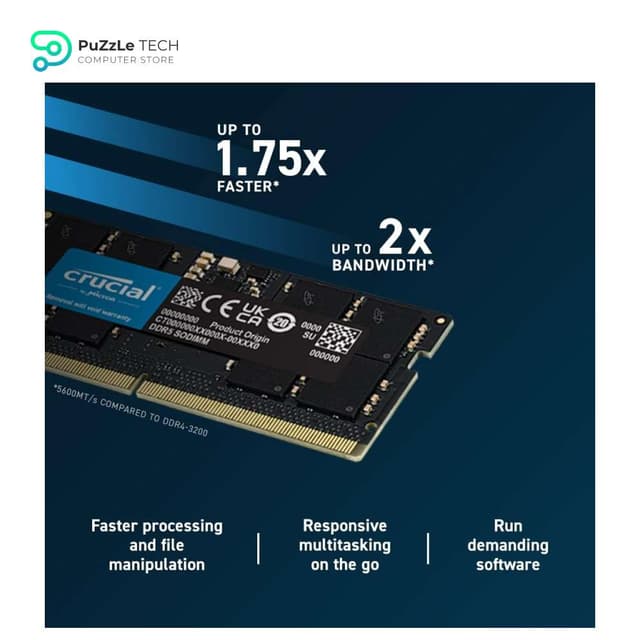 Crucial 16GB RAM Kit (2x8GB) DDR5 5200MHz Memory for Laptop