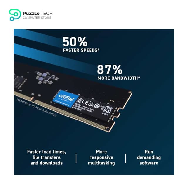 Crucial RAM 16GB Kit (2x8GB) DDR5 4800MHz CL40 Desktop Memory