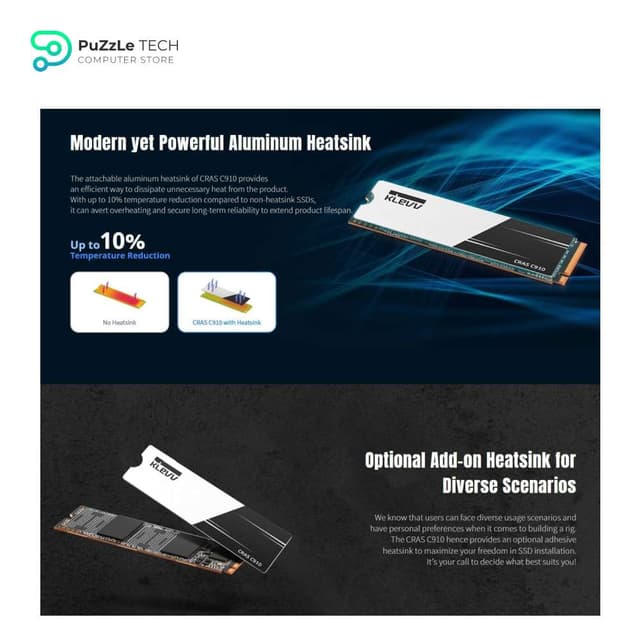 KLEVV CRAS C910 1TB M.2 NVMe PCIe Gen4x4 Internal SSD Heatsink Included up to 5000MB/s