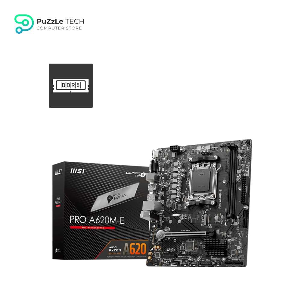 MSI PRO A620M-E ProSeries Motherboard AMD AM5 - DDR5 - PCIe 4.0 - SATA 6Gb/S - M.2 - USB 3.2 Gen 1 - Gbps LAN - DVI/HDMI - MATX