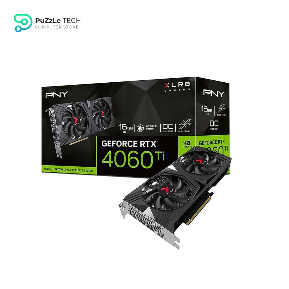PNY RTX 4060 Ti 16GB OC XLR8 Gaming VERTO Dual Fan 128-Bit GDDR6 - 1 x HDMI 2.1 - 3 x DisplayPort 1.4 - 4352 Cores CUDA Cores