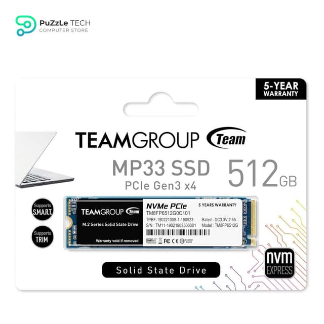 TEAMGROUP MP33 512GB SLC Cache 3DNAND TLC NVMe PCIe Gen3x4 M.2 2280 Internal SSD